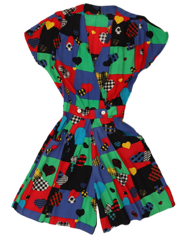 Vintage Womens Playsuit UK 12 Medium  Multicoloured Patchwork Viscose Heart