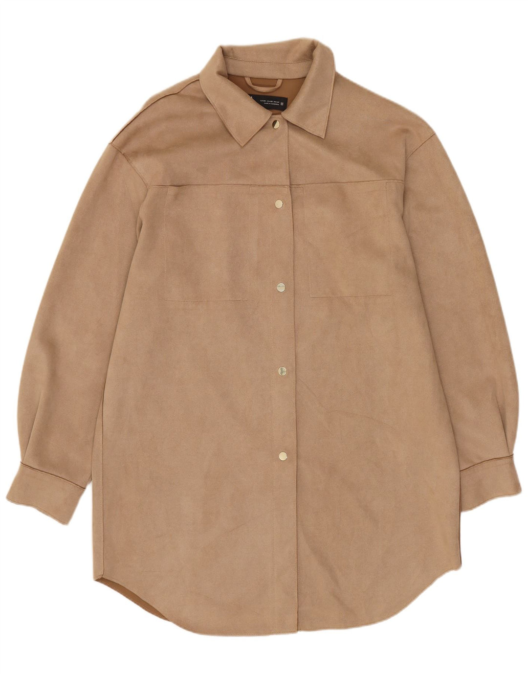 Zara Dame Oversized Shacket Shirt UK 6 XS Beige Polyester