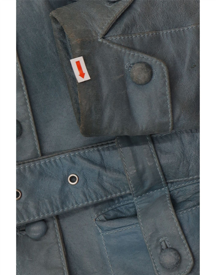 VINTAGE Dame Læderjakke UK 12 Medium Blue