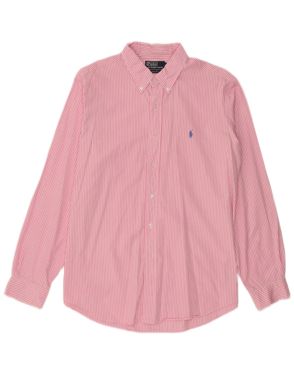 POLO RALPH LAUREN Herre Custom Fit skjorte XL Pink nålestribet bomuld