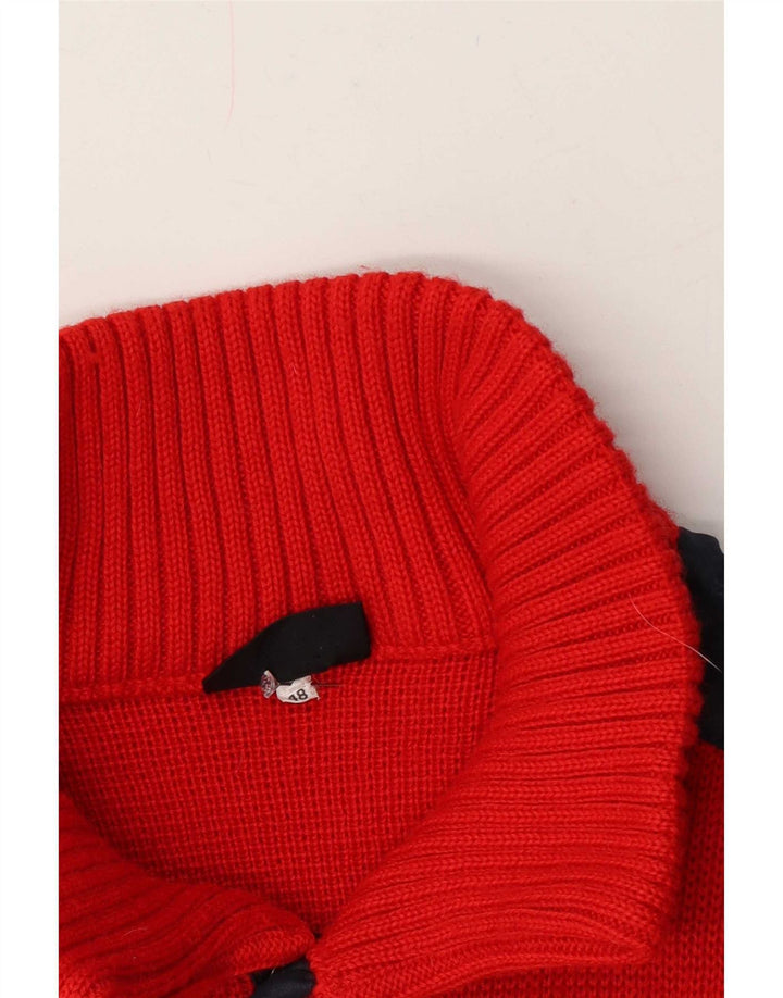Vintage Herre Button Neck Jumper Sweater IT 48 Medium Rød Colourblock