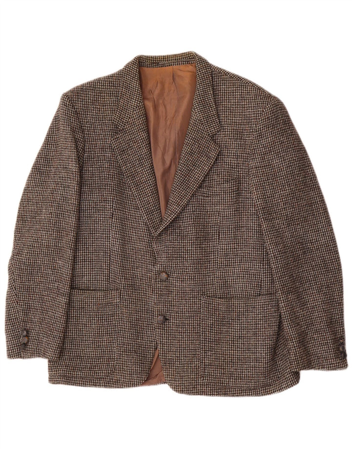 Harris Tweed Herre 2 Button Blazer Jacket UK 38 Medium Brown Houndstooth