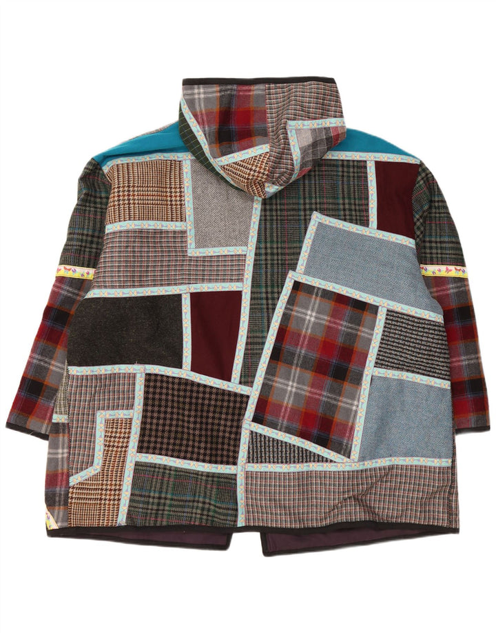 VINTAGE vindjakke med hætte til kvinder UK 20 2XL Flerfarvet patchwork