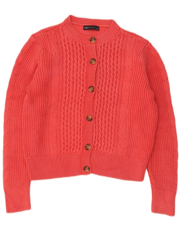Marks & Spencer Dame Crop Cardigan Sweater UK 12 Medium Pink Bomuld