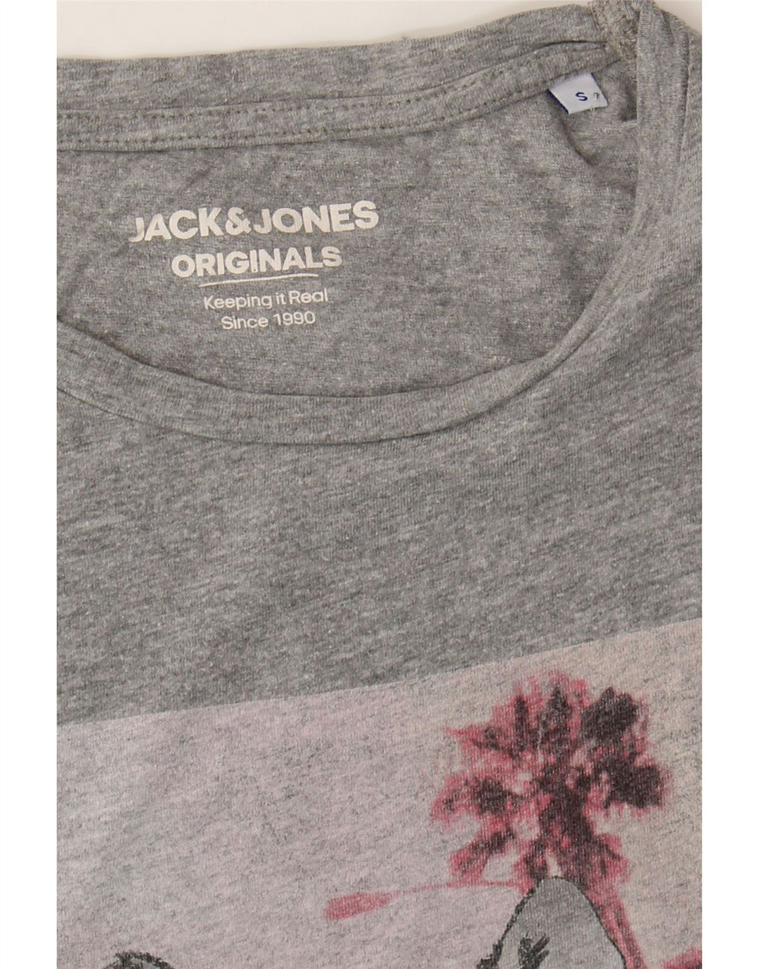 JACK & JONES Mens Graphic T-Shirt Top Small Grey Vintage Jack & Jones and Second-Hand Jack & Jones from Messina Hembry 