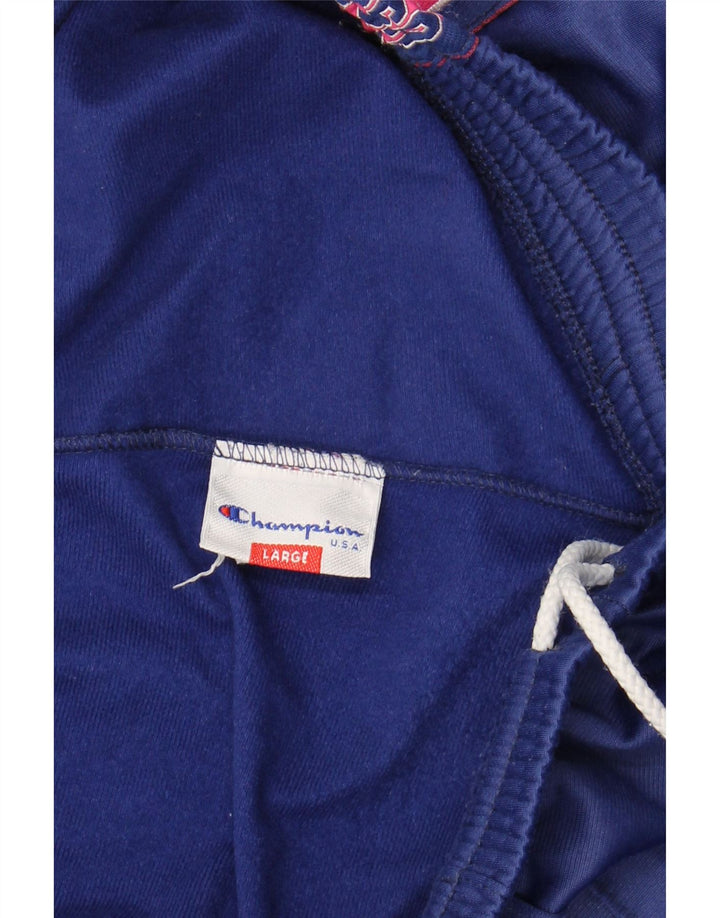 CHAMPION Mens Graphic Tracksuit Trousers Large  Blue Polyester Vintage Champion and Second-Hand Champion from Messina Hembry 