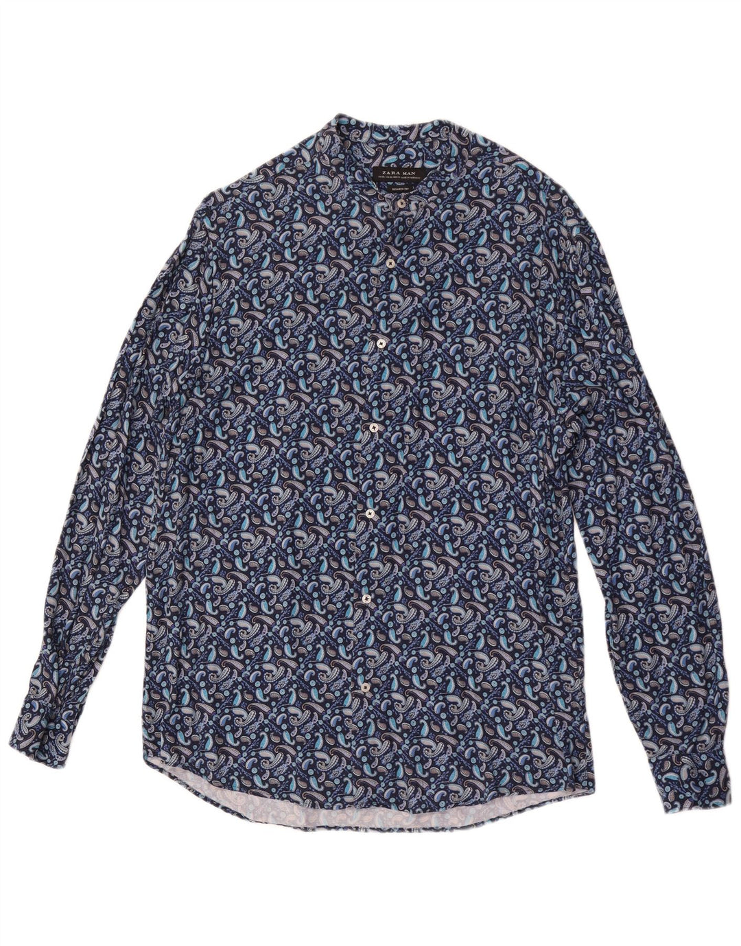 Zara Herre Relaxed Fit Shirt XL Blue Paisley Viscose
