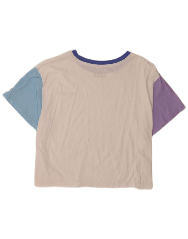 Champion Womens Crop Grafisk T-Shirt Top UK 20 2XL Hvid Colourblock Bomuld