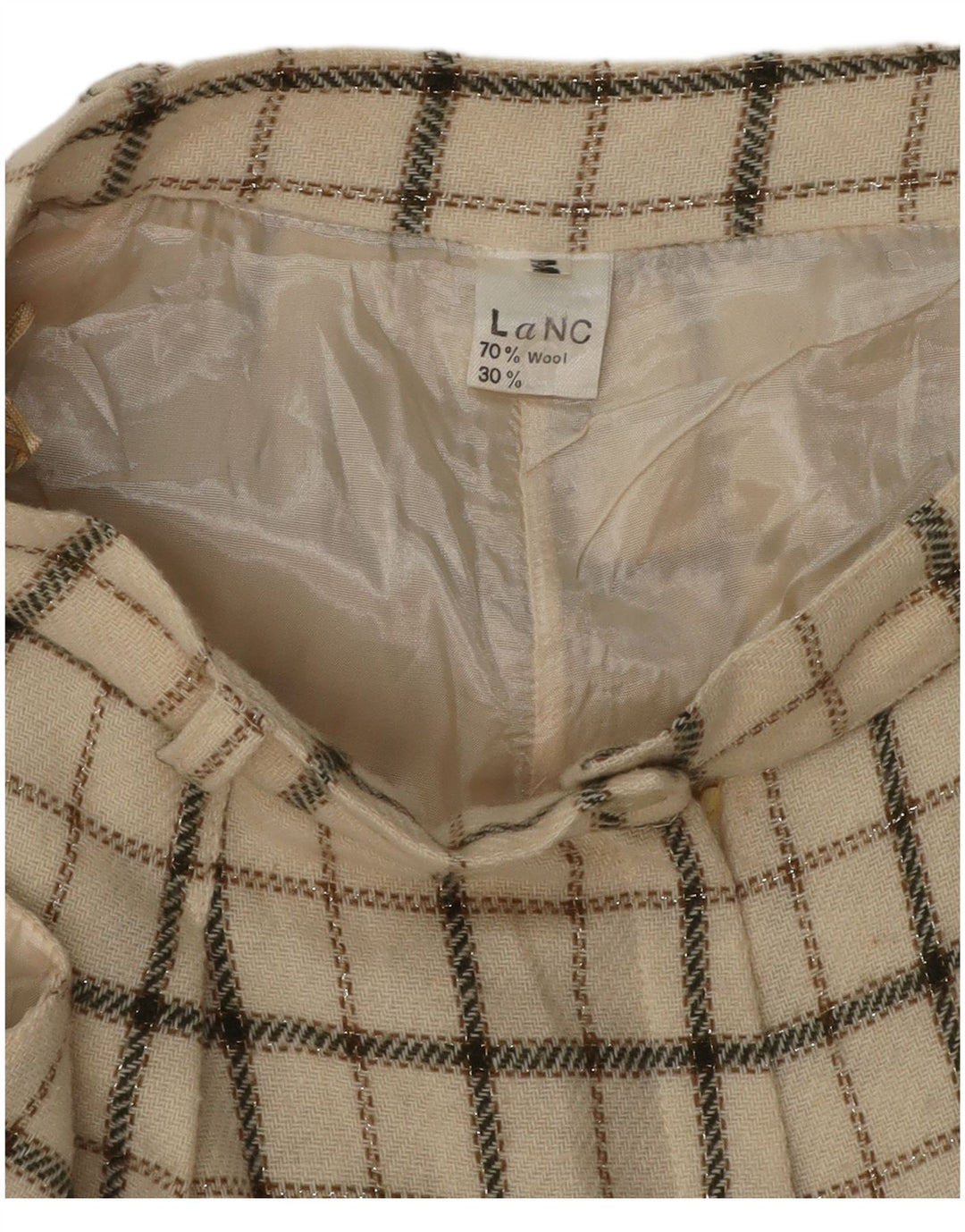 VINTAGE kvinders højtaljede fritidsshorts Medium W26 Beige ternet uld