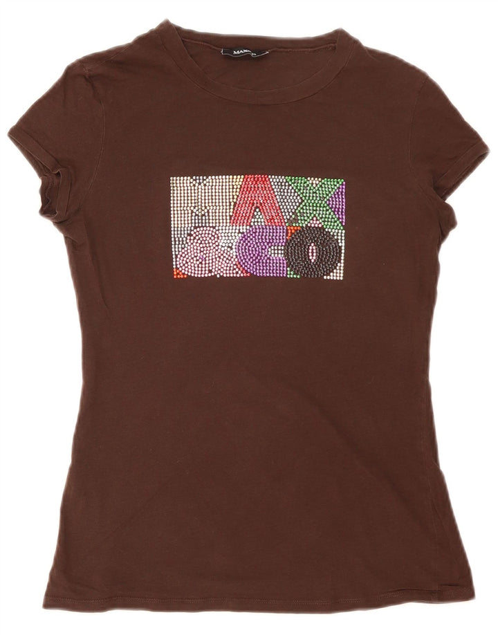 Max & Co. Grafisk T-shirt top til kvinder UK 10 Lille Brun