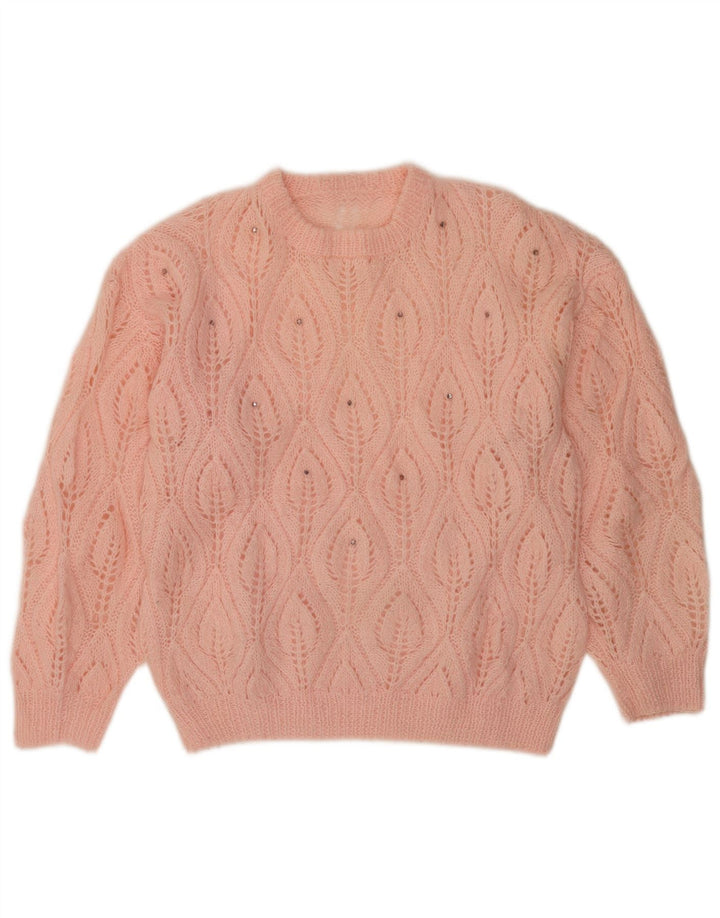 Vintage dame sweater med rund hals DK 14 Medium Pink