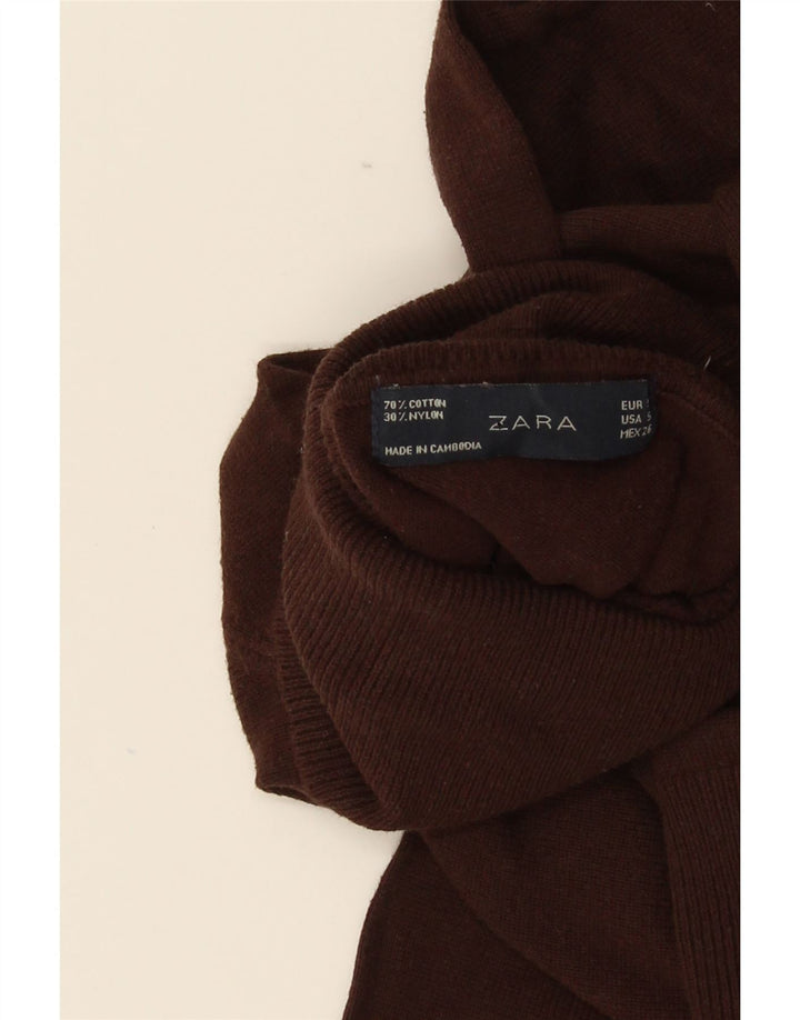 Zara Dame Rullehals Jumper Sweater UK 10 Lille brun bomuld