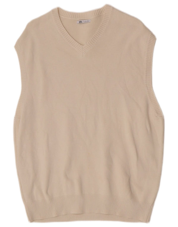 Zara Herrevest Tank Top Large Off White Bomuld