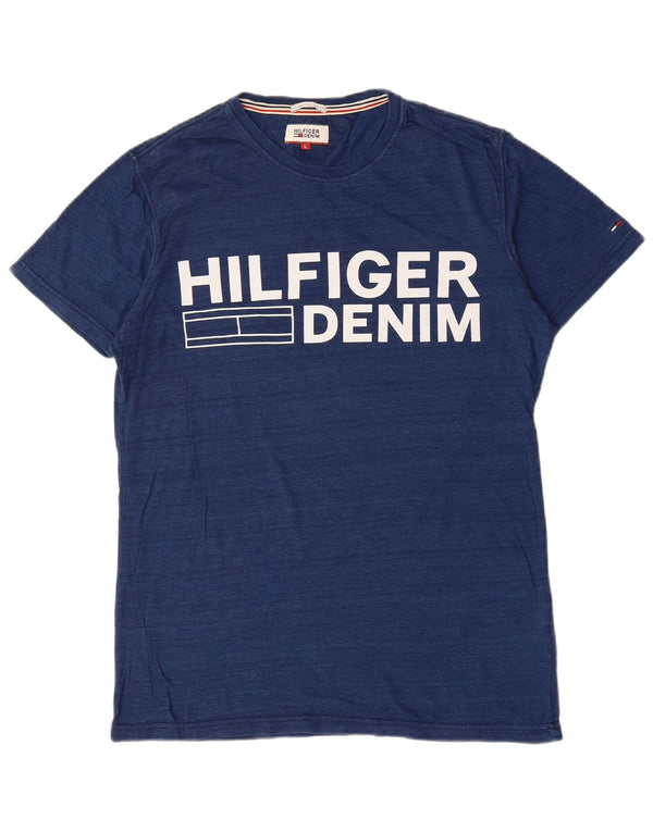 Tommy Hilfiger Mens Graphic T-Shirt Top Large Navy Blue Pinstripe Cotton