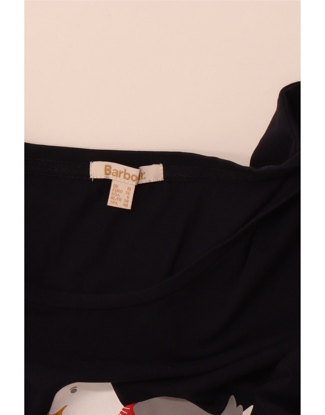 BARBOUR Dame Grafisk Top Langærmet UK 10 Small Navy Blue Christmas