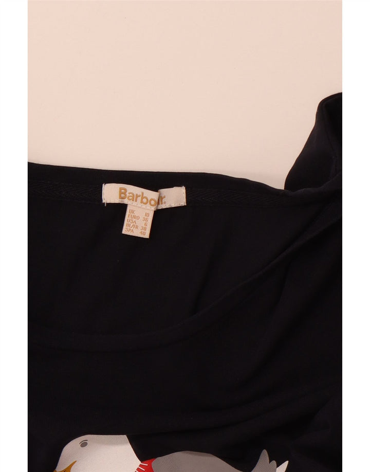 BARBOUR Dame Grafisk Top Langærmet UK 10 Small Navy Blue Christmas