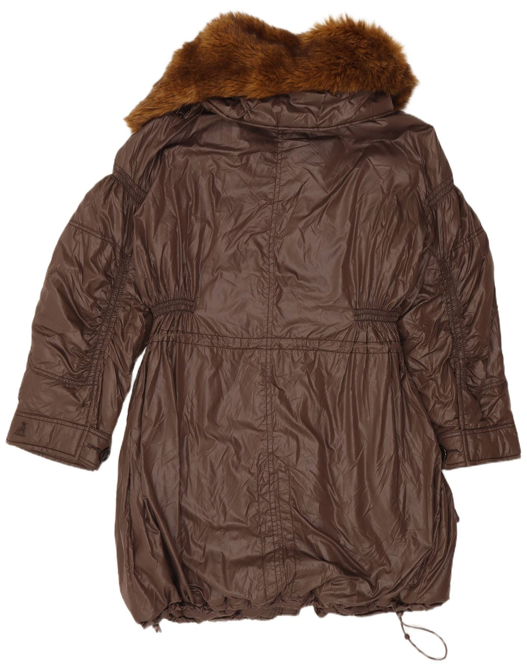 Replay Dame Hooded Oversized Windbreaker Coat UK 10 Small Brown Polyamide