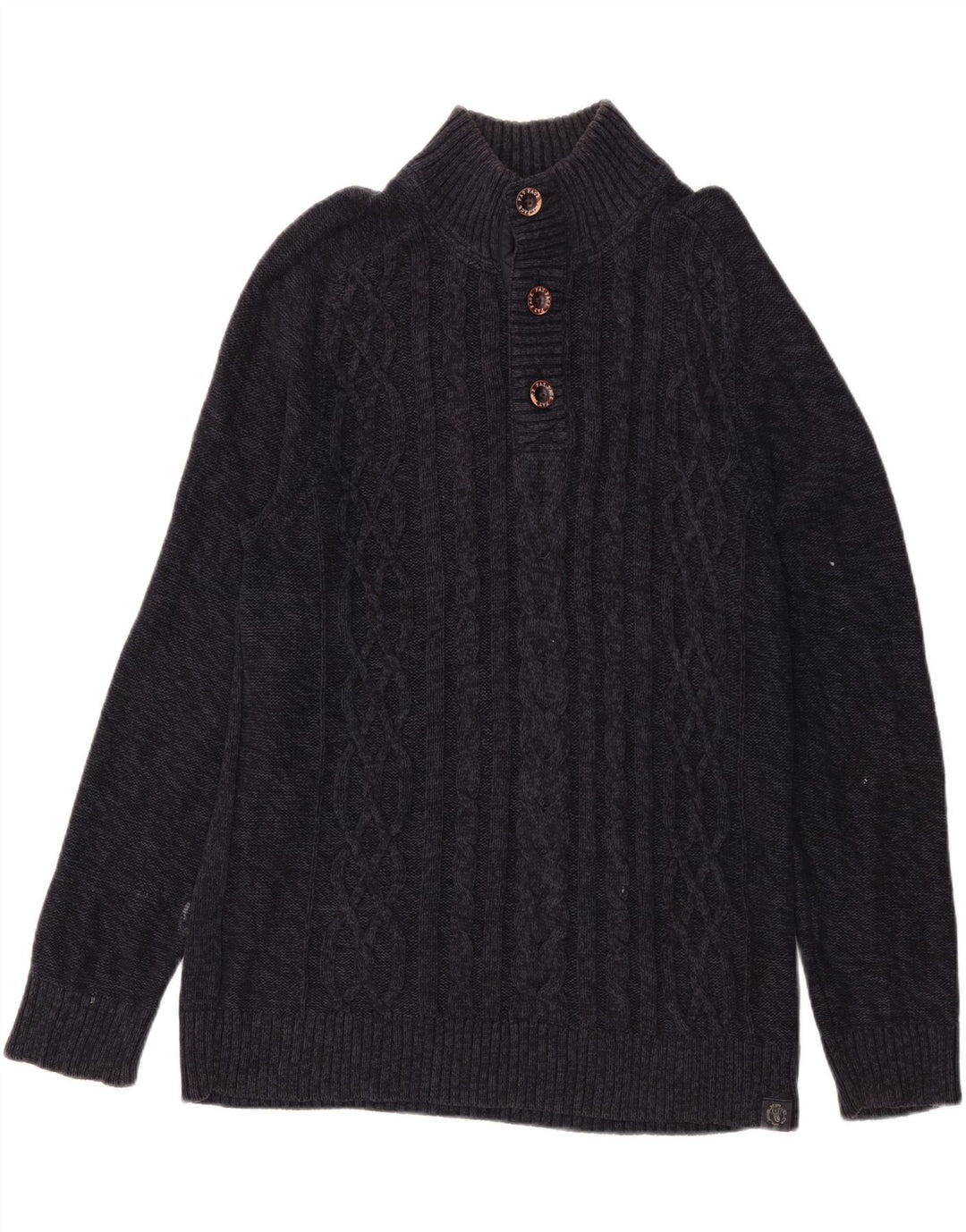 Fat Face Herre Button Neck Jumper Sweater Stor Marineblå Uld