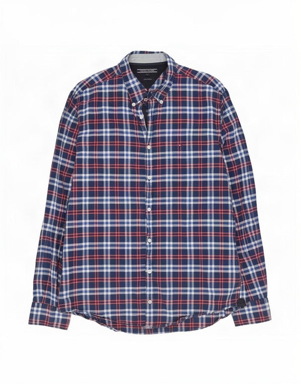 Tommy Hilfiger Herre New York Fit skjorte XL marineblå plaid bomuld