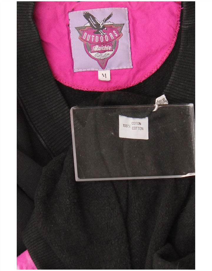 VINTAGE Womens Oversized Sweatshirt Jumper UK 14 Medium Black Colourblock