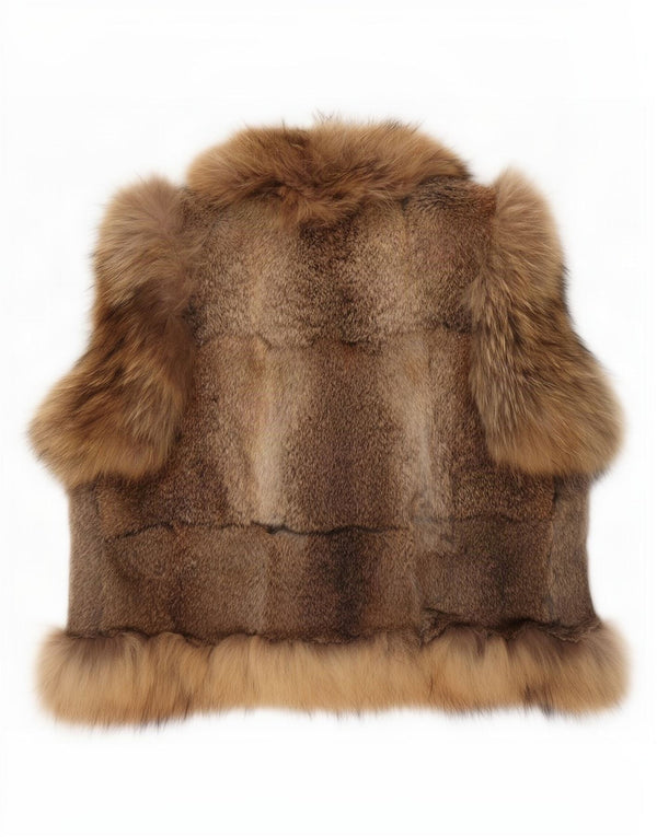 Vintage Dame Open Faux Fur Gilet UK 16 Large Brown