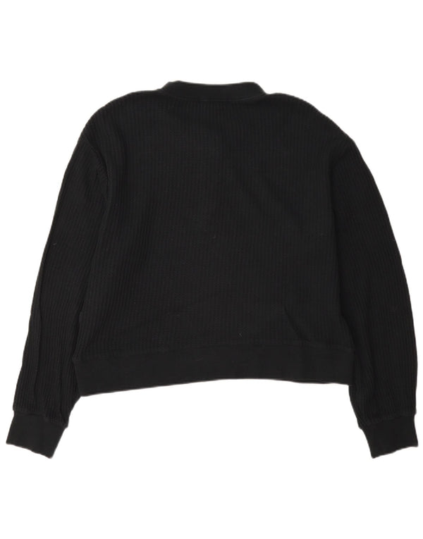 Vans Dame Oversized Crop Button Neck Sweatshirt Jumper UK 10 Small Black