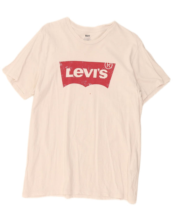 Levi's Dame Grafisk T-Shirt Top UK 18 XL Hvid Bomuld