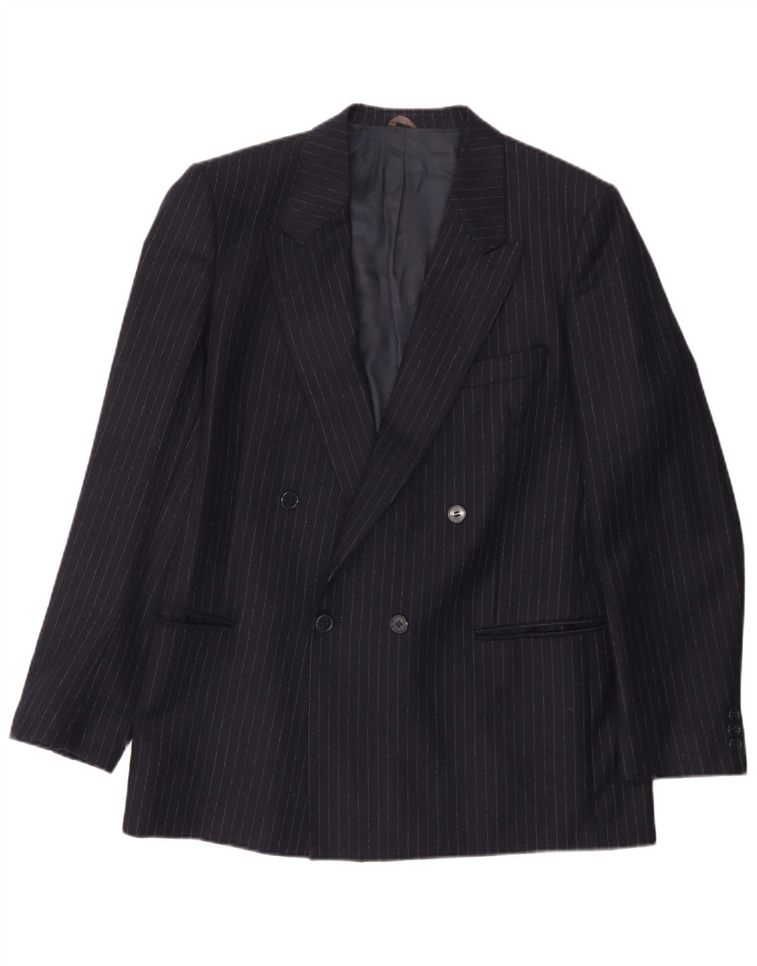 Lubiam Herre Double Breasted Blazer Jacket UK 38 Medium Navy Blue Pinstripe