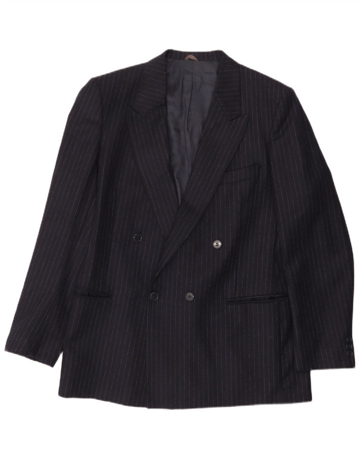 Lubiam Herre Double Breasted Blazer Jacket UK 38 Medium Navy Blue Pinstripe