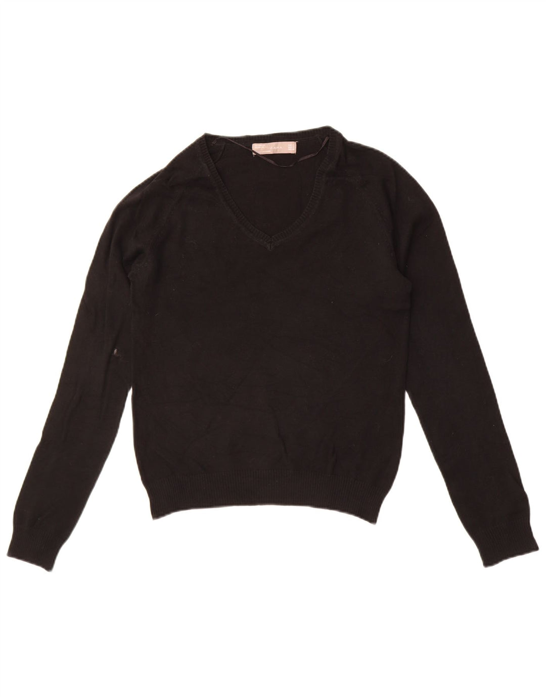 Zara Dame V-hals sweater UK 12 Medium Sort Bomuld