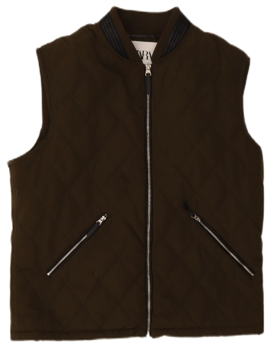 Zara Herre Quiltet Gilet UK 40 Stor Khaki Polyester