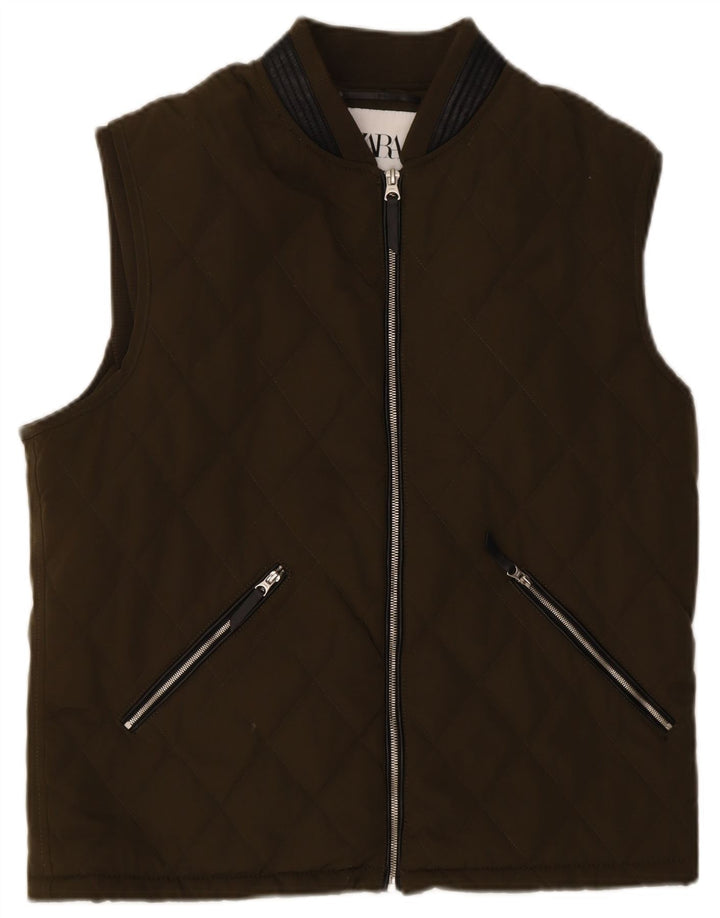 Zara Herre Quiltet Gilet UK 40 Stor Khaki Polyester