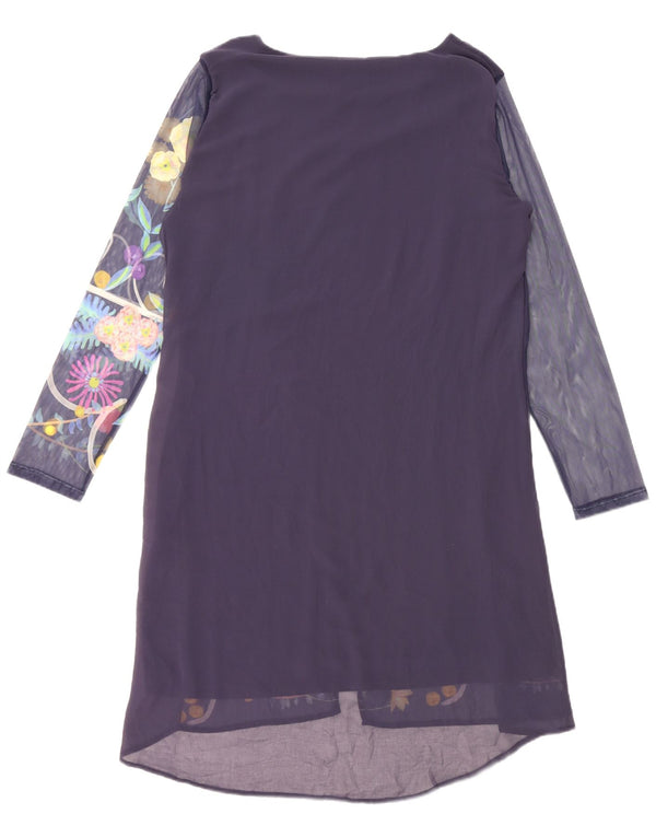 Desigual Dame Langærmet A-Line Kjole EU 46 XL Navy Blue Floral