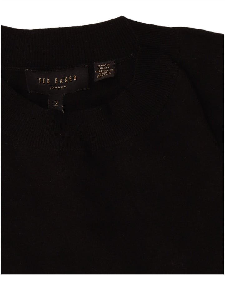 Ted Baker Dame Grafisk Crew Neck Jumper Sweater Størrelse 2 Lille Sort