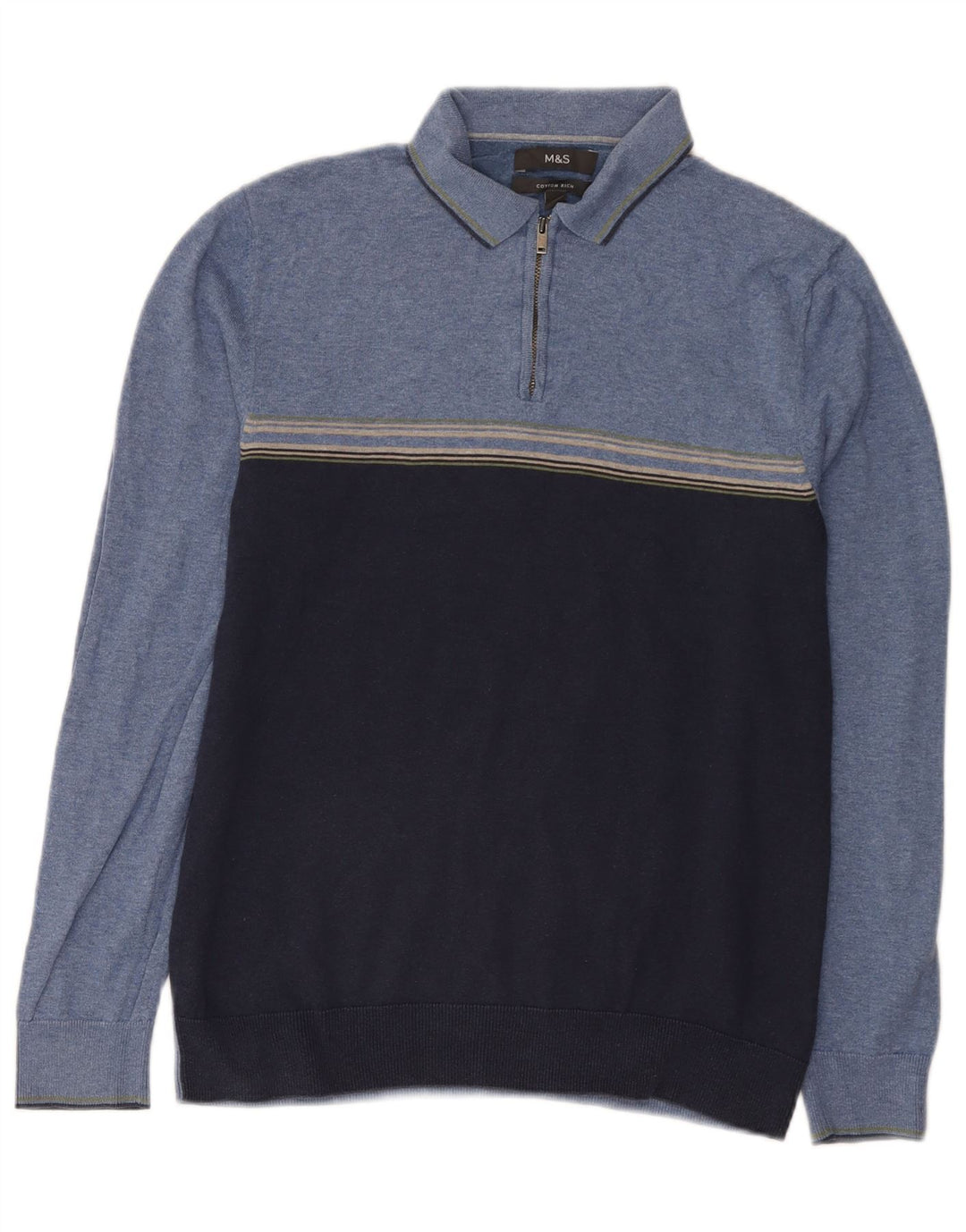 Marks & Spencer Herre Polo Neck sweater Small Blue Colourblock Bomuld
