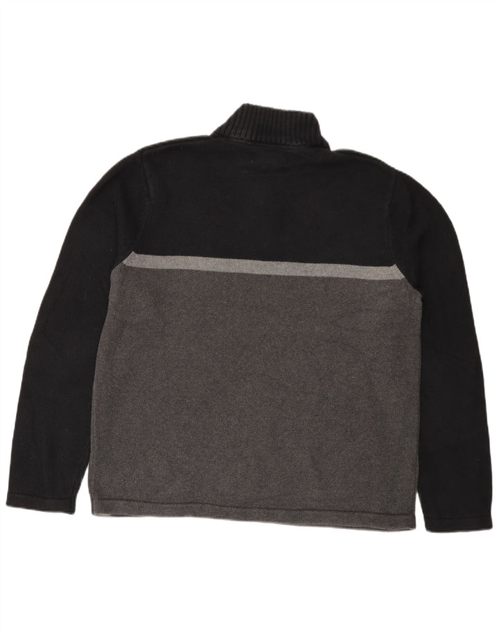 Eddie Bauer Herre Zip Neck Jumper Sweater Large Black Colourblock Bomuld