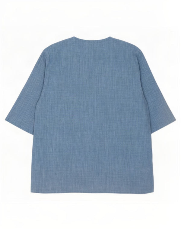 Vintage kvinders kortærmet skjortebluse UK 18 XL Blå hør