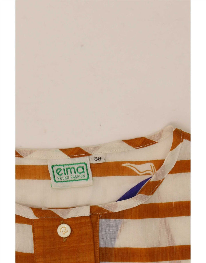 Vintage Kvinders Grafisk Oversized Bluse Top EU 36 Lille Brun Stribet