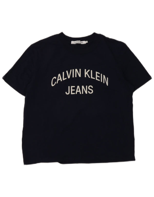 Calvin Klein Jeans Womens Graphic T-Shirt Top UK 12 Medium Navy Blue