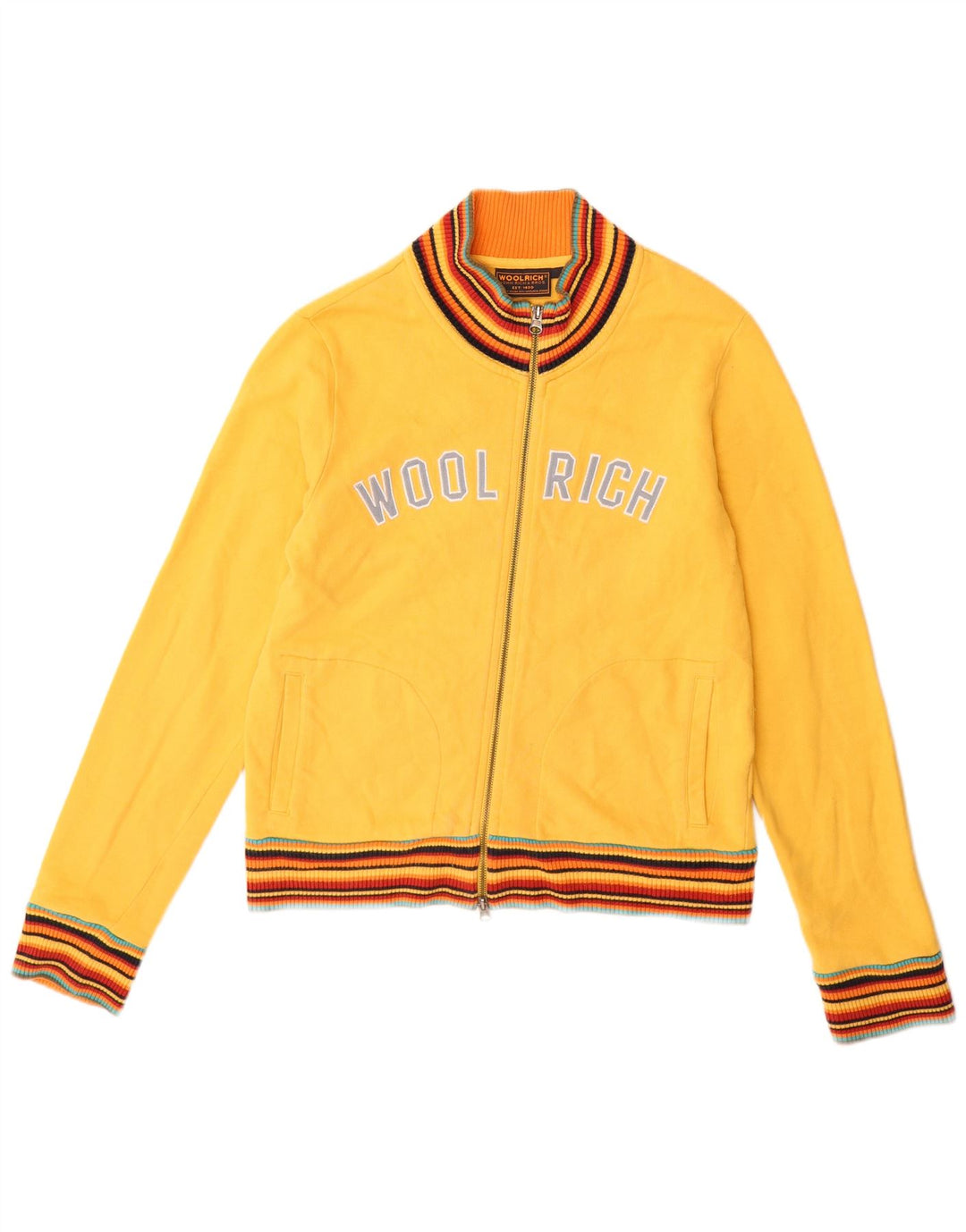 WOOLRICH Grafisk træningsdragt topjakke til kvinder UK 14 Stor gul bomuld