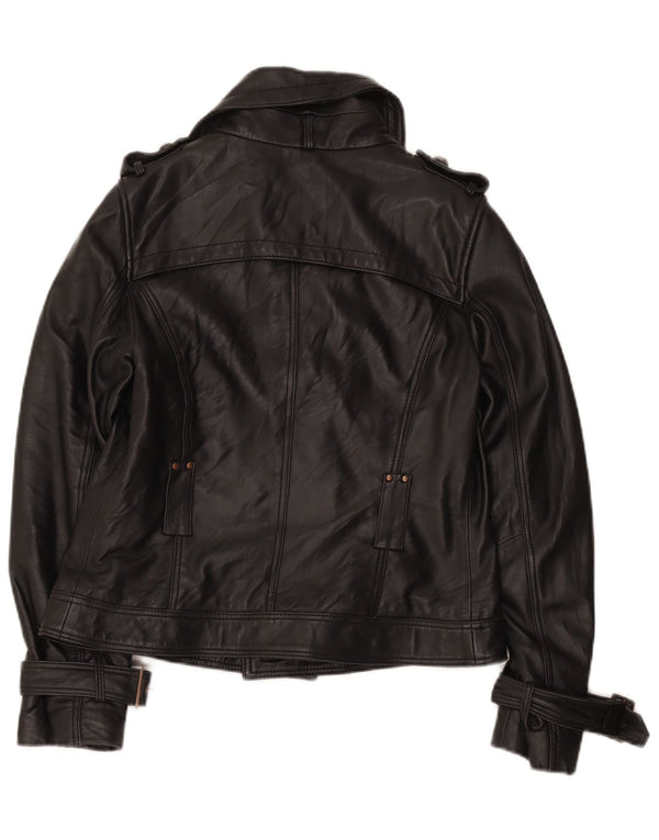 Conbipel Womens Double Breasted Leather Jacket UK 12 Medium Black Leather