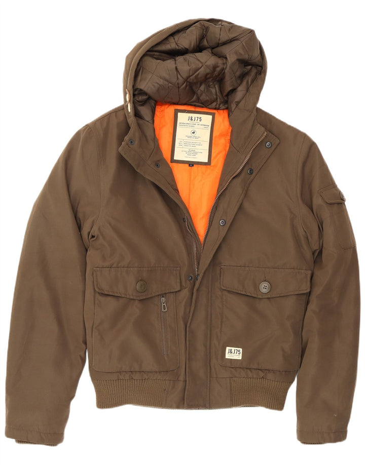 Jack & Jones Herre Hooded Bomber Jacket UK 40 Large Khaki Polyester