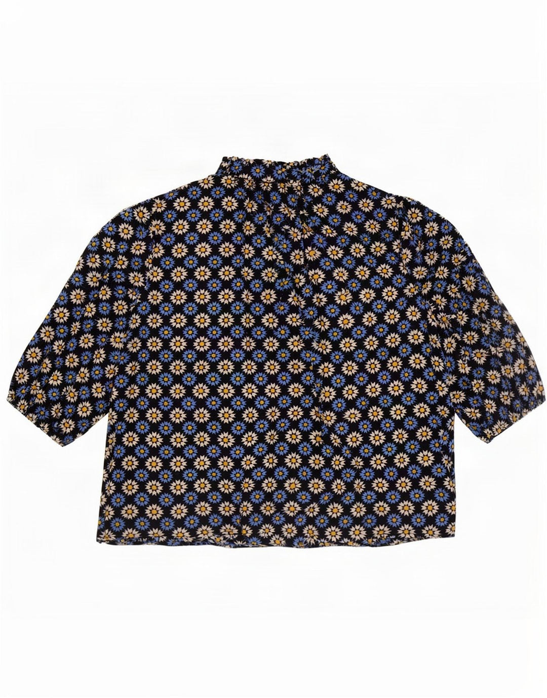 Marks & Spencer Womens Front Tie Bluse Top UK 16 Large Navy Blue Floral