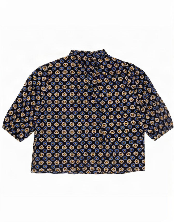 Marks & Spencer Womens Front Tie Bluse Top UK 16 Large Navy Blue Floral