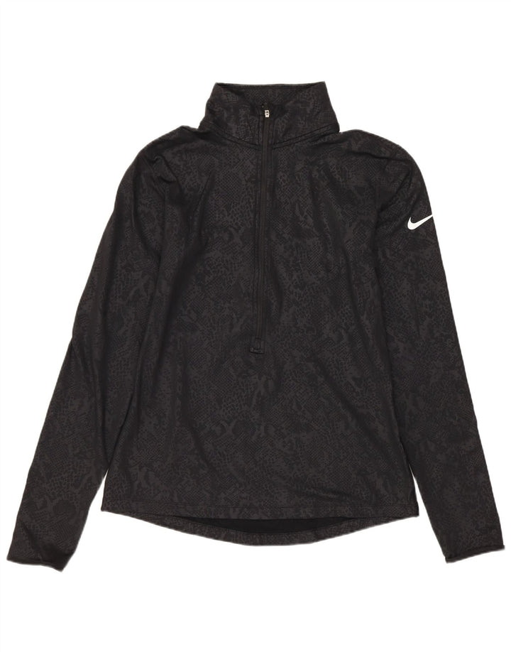 NIKE Dame Dri Fit Pullover Træningsdragt Top UK 12 Medium Black Animal Print