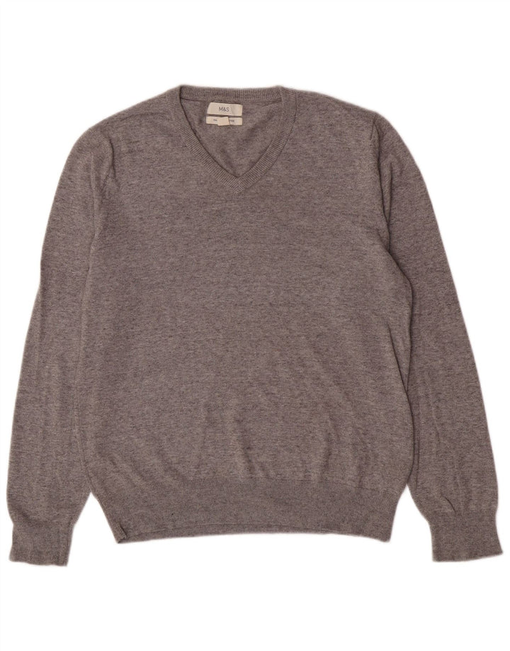 Marks & Spencer Herre V-hals sweater Medium Grey Flecked Bomuld