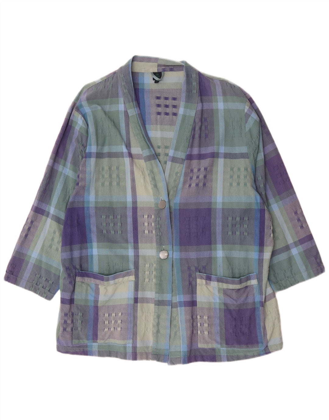Vintage dame 3/4-ærmet blazerjakke IT 52/54 2XL flerfarvet tern