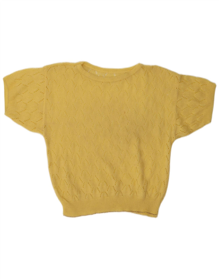 Vintage Dame Se Through Crew Neck Jumper Sweater UK 14 Medium Yellow