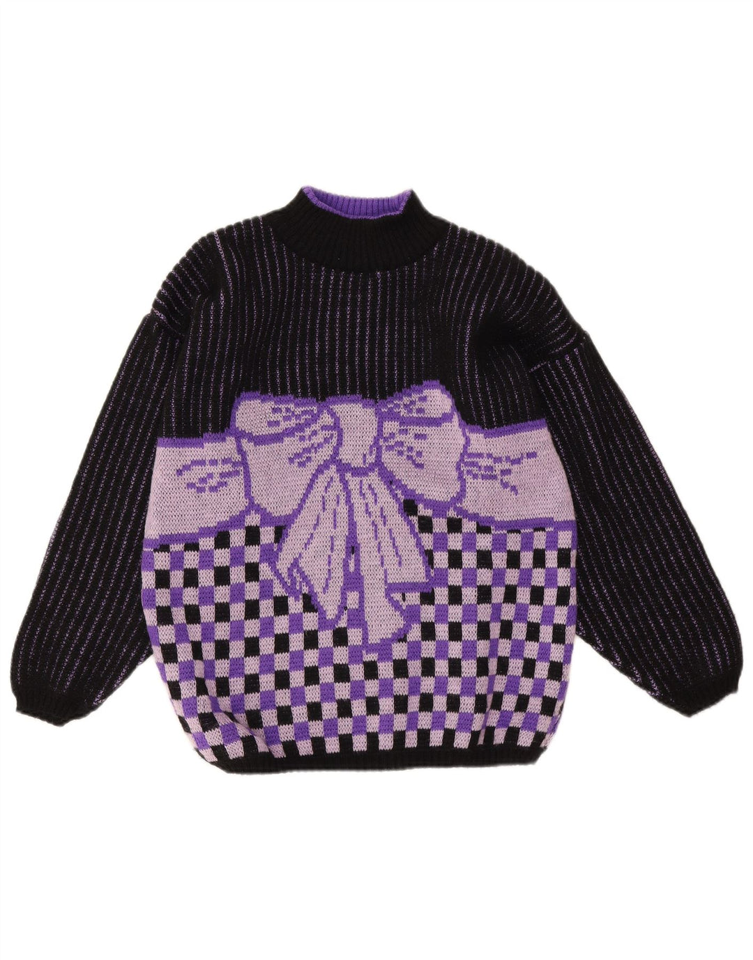 Vintage Dame Turtle Neck Jumper Sweater UK 14 Medium Lilla Geometrisk
