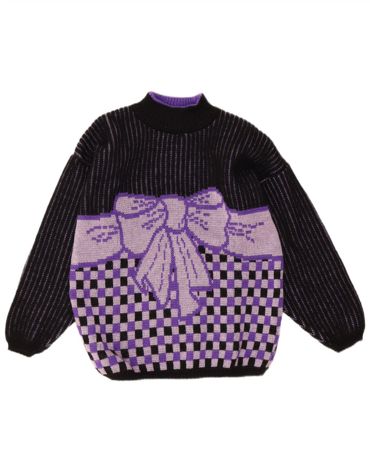 Vintage Dame Turtle Neck Jumper Sweater UK 14 Medium Lilla Geometrisk